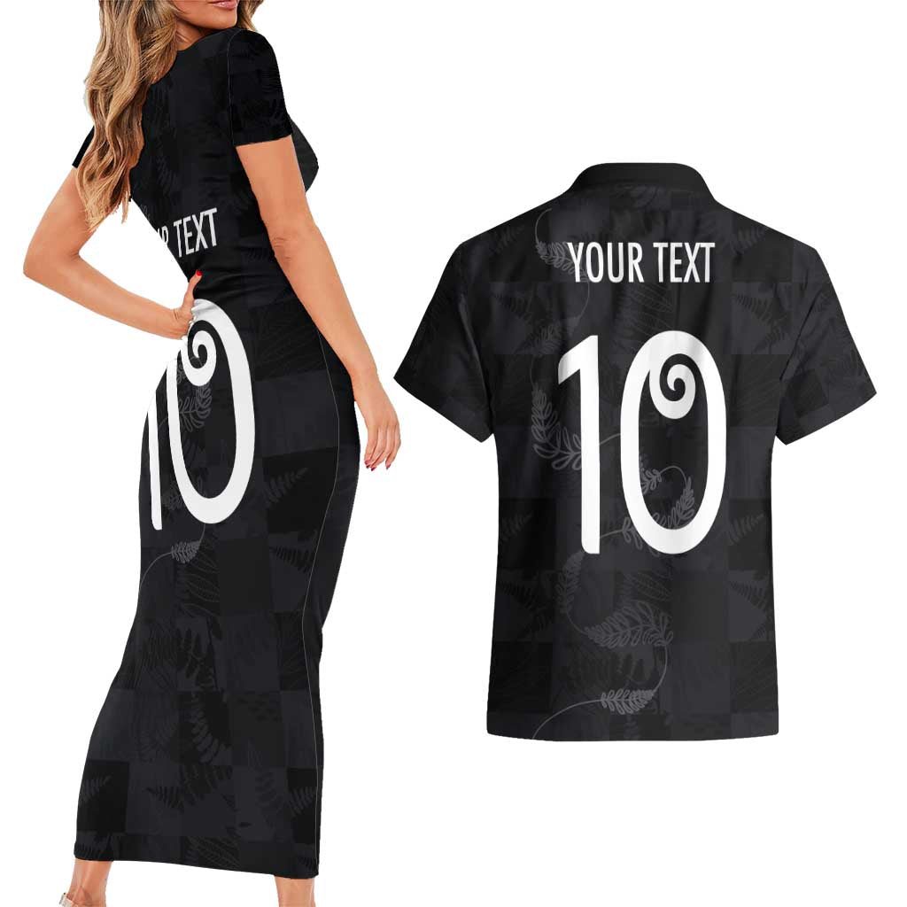 Custom New Zealand Rugby Couples Matching Short Sleeve Bodycon Dress and Hawaiian Shirt All Silver Ferns Blacks LT03 - Polynesian Pride