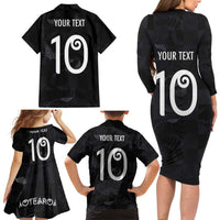 Custom New Zealand Rugby Family Matching Long Sleeve Bodycon Dress and Hawaiian Shirt All Silver Ferns Blacks LT03 - Polynesian Pride