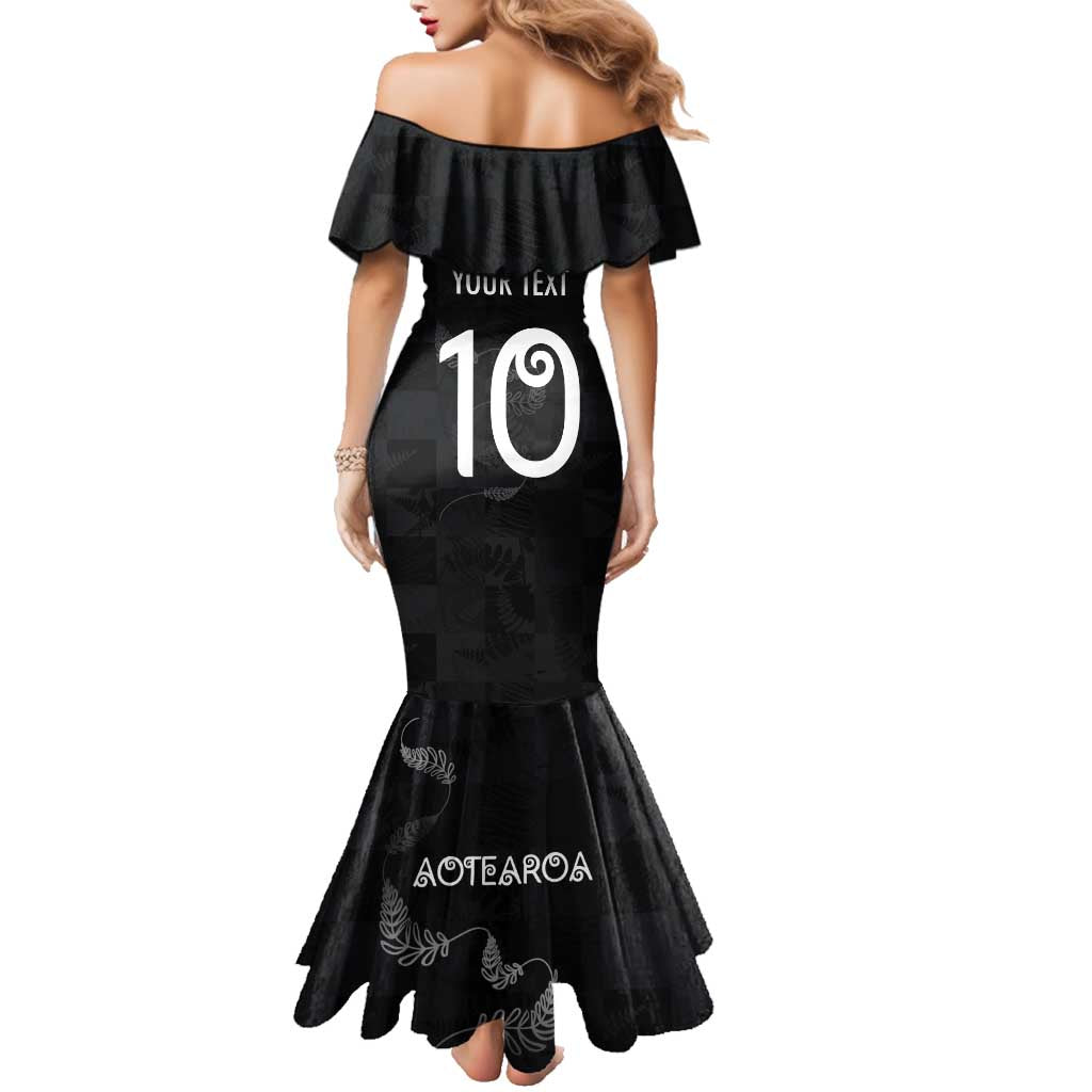 Custom New Zealand Rugby Family Matching Mermaid Dress and Hawaiian Shirt All Silver Ferns Blacks LT03 - Polynesian Pride