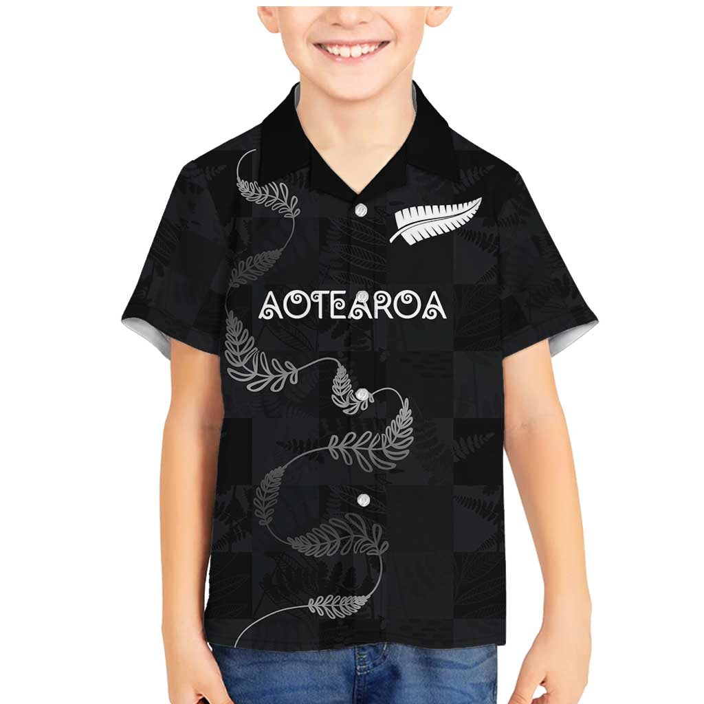 Custom New Zealand Rugby Family Matching Mermaid Dress and Hawaiian Shirt All Silver Ferns Blacks LT03 Son's Shirt Black - Polynesian Pride