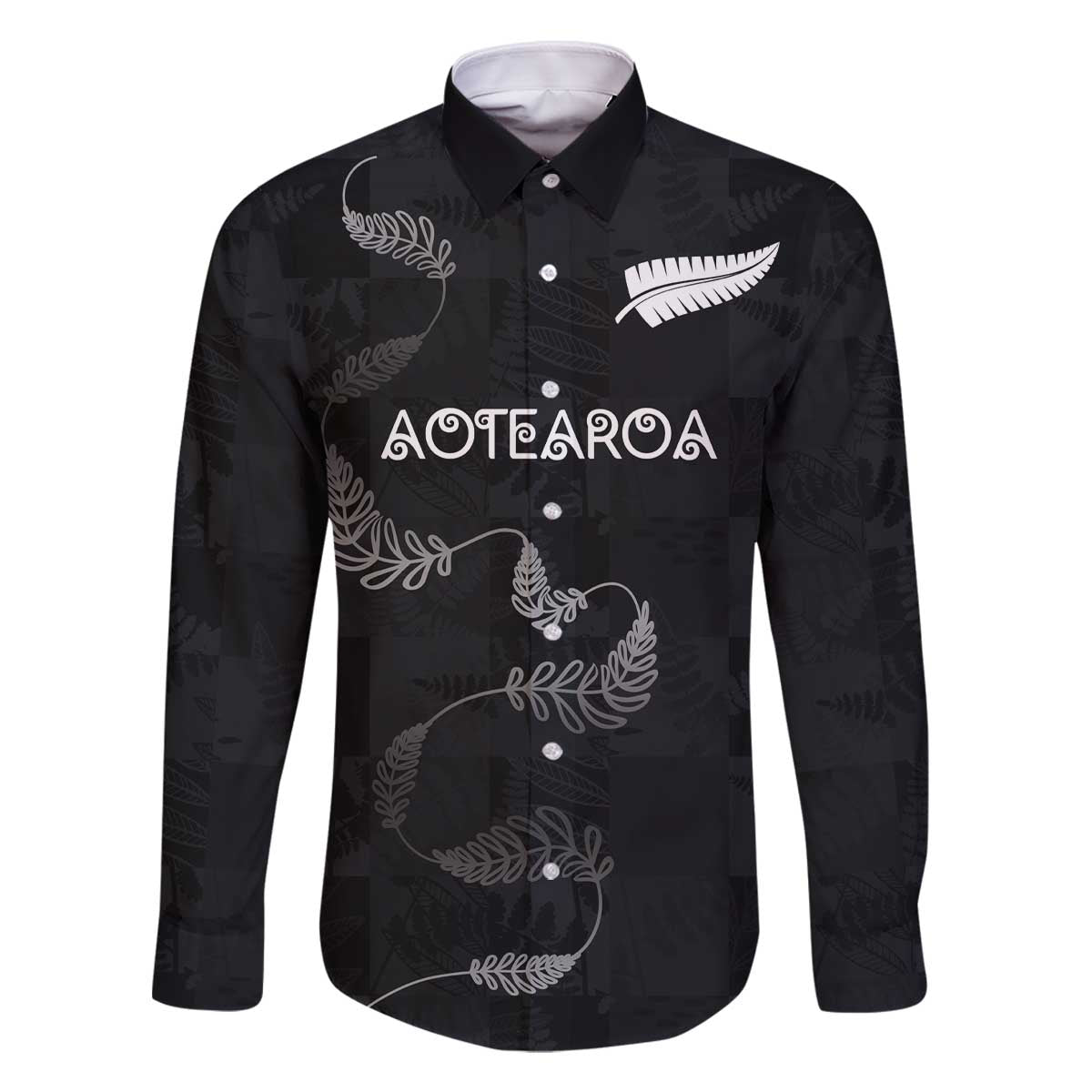 Custom New Zealand Rugby Family Matching Off The Shoulder Long Sleeve Dress and Hawaiian Shirt All Silver Ferns Blacks LT03 Dad's Shirt - Long Sleeve Black - Polynesian Pride
