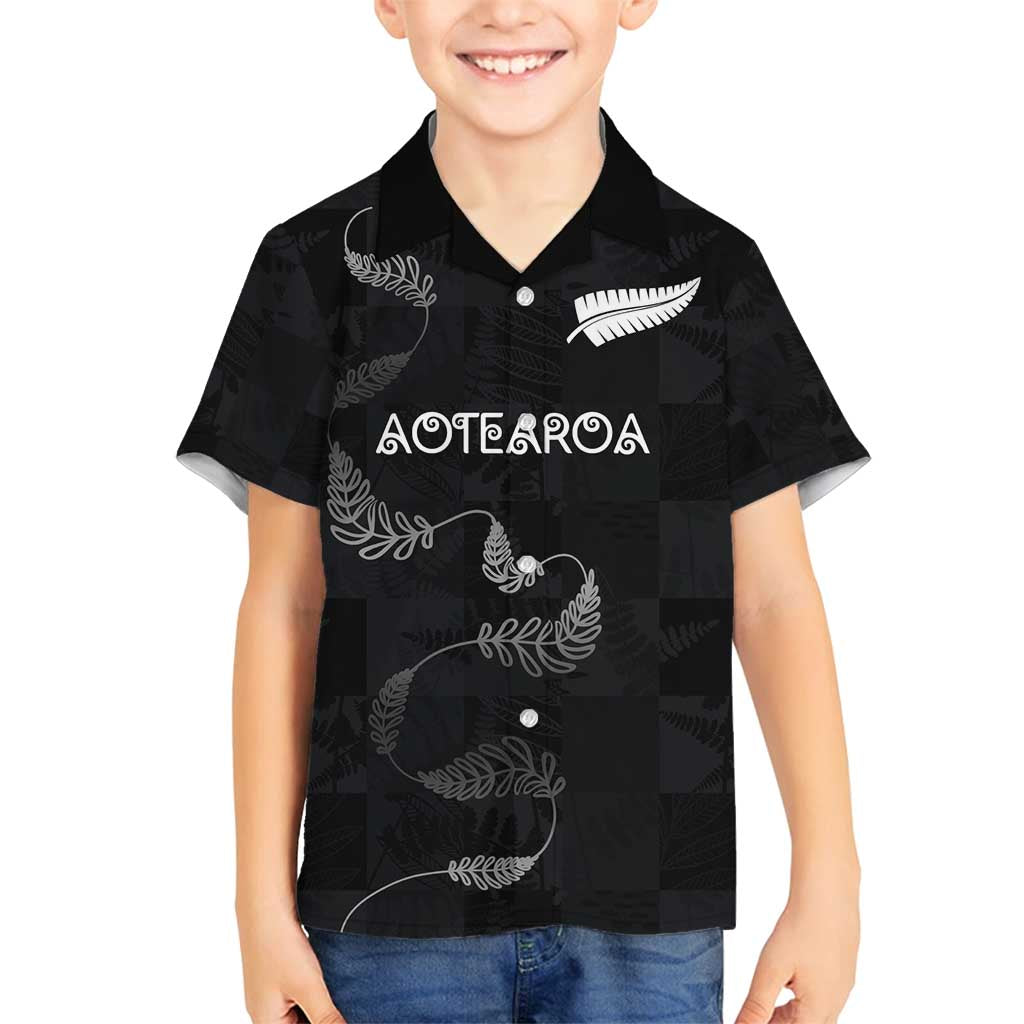 Custom New Zealand Rugby Family Matching Off Shoulder Maxi Dress and Hawaiian Shirt All Silver Ferns Blacks LT03 Son's Shirt Black - Polynesian Pride