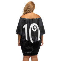 Custom New Zealand Rugby Family Matching Off Shoulder Short Dress and Hawaiian Shirt All Silver Ferns Blacks LT03 - Polynesian Pride