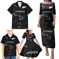 Custom New Zealand Rugby Family Matching Puletasi and Hawaiian Shirt All Silver Ferns Blacks LT03 - Polynesian Pride