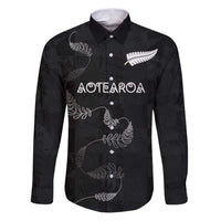 Custom New Zealand Rugby Family Matching Puletasi and Hawaiian Shirt All Silver Ferns Blacks LT03 Dad's Shirt - Long Sleeve Black - Polynesian Pride
