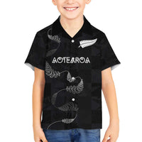 Custom New Zealand Rugby Family Matching Puletasi and Hawaiian Shirt All Silver Ferns Blacks LT03 Son's Shirt Black - Polynesian Pride