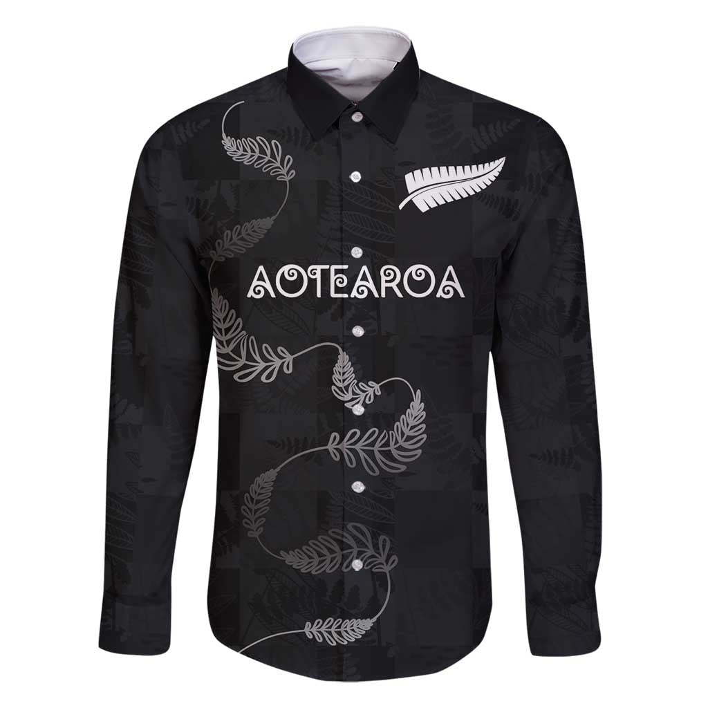 Custom New Zealand Rugby Family Matching Summer Maxi Dress and Hawaiian Shirt All Silver Ferns Blacks LT03 Dad's Shirt - Long Sleeve Black - Polynesian Pride