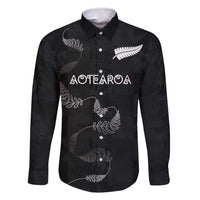 Custom New Zealand Rugby Family Matching Summer Maxi Dress and Hawaiian Shirt All Silver Ferns Blacks LT03 Dad's Shirt - Long Sleeve Black - Polynesian Pride