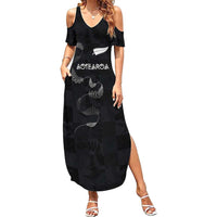 Custom New Zealand Rugby Family Matching Summer Maxi Dress and Hawaiian Shirt All Silver Ferns Blacks LT03 Mom's Dress Black - Polynesian Pride