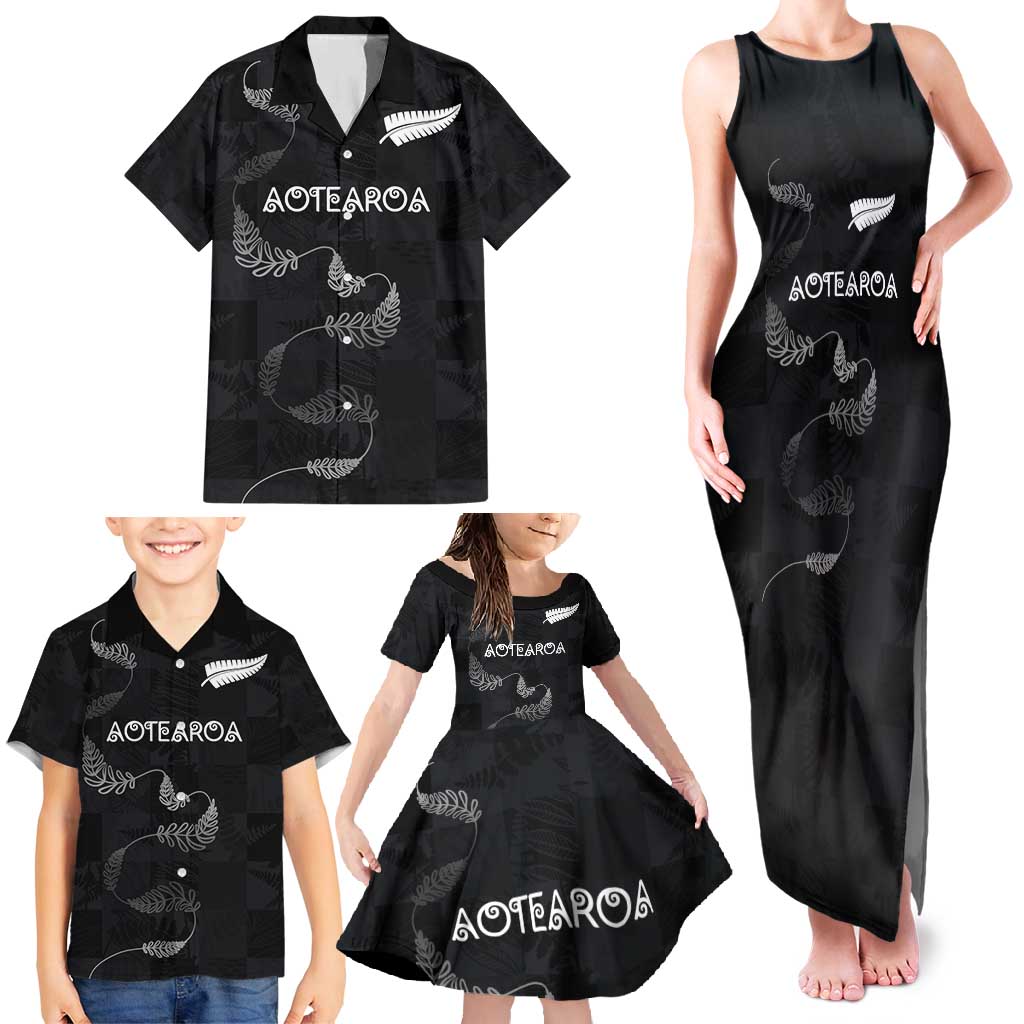 Custom New Zealand Rugby Family Matching Tank Maxi Dress and Hawaiian Shirt All Silver Ferns Blacks LT03 - Polynesian Pride