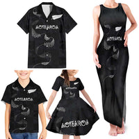 Custom New Zealand Rugby Family Matching Tank Maxi Dress and Hawaiian Shirt All Silver Ferns Blacks LT03 - Polynesian Pride