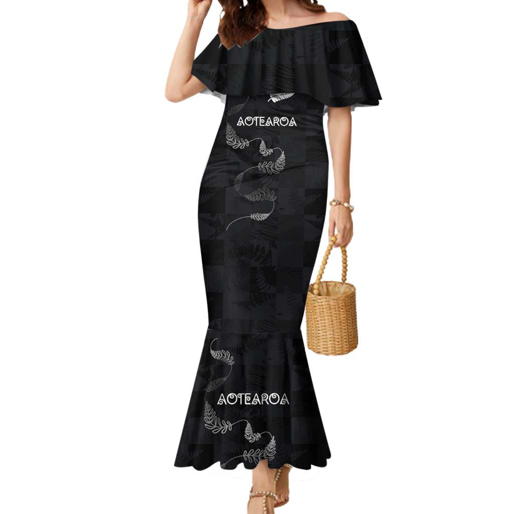 Custom New Zealand Rugby Mermaid Dress All Silver Ferns Blacks LT03 Women Black - Polynesian Pride