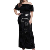 Custom New Zealand Rugby Off Shoulder Maxi Dress All Silver Ferns Blacks LT03 Women Black - Polynesian Pride