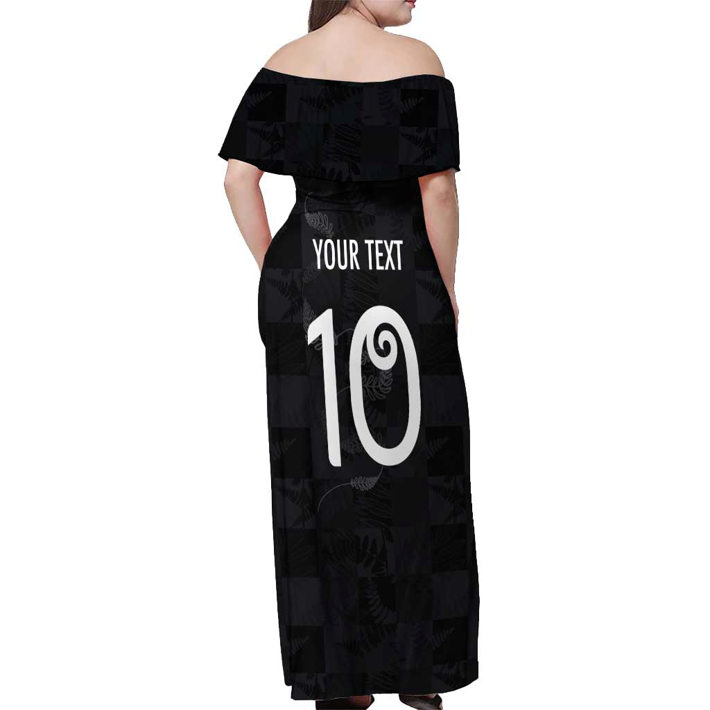 Custom New Zealand Rugby Off Shoulder Maxi Dress All Silver Ferns Blacks LT03 - Polynesian Pride