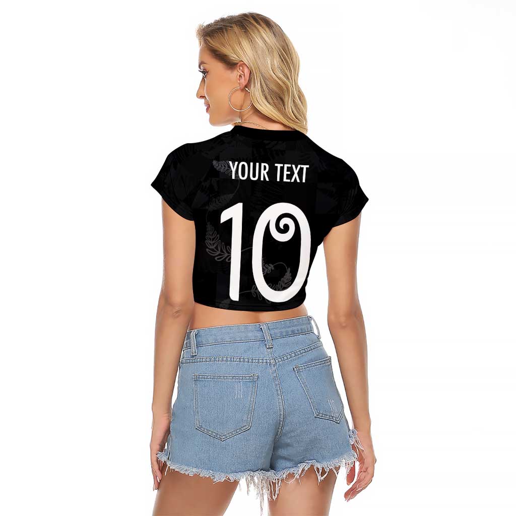 Custom New Zealand Rugby Raglan Cropped T Shirt All Silver Ferns Blacks