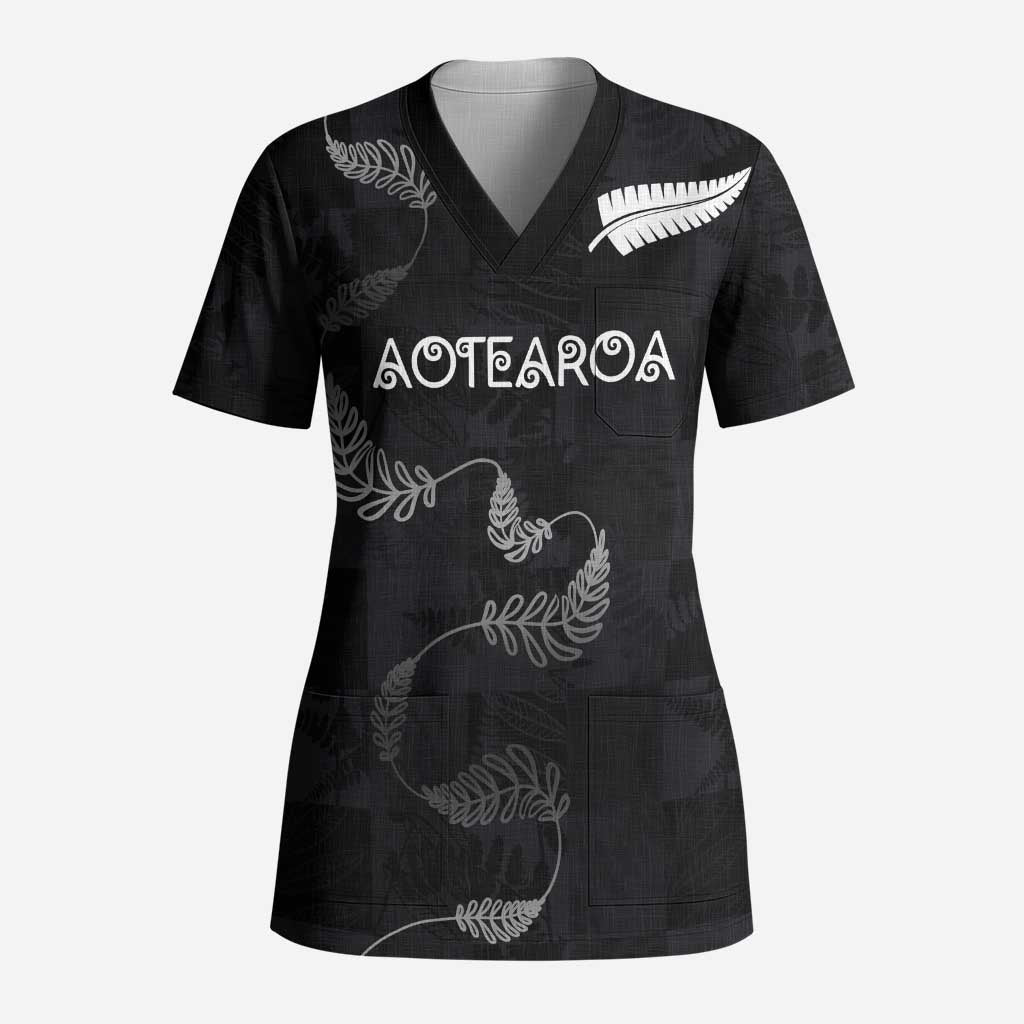 Custom New Zealand Rugby Scrub Top All Silver Ferns Blacks - Polynesian Pride