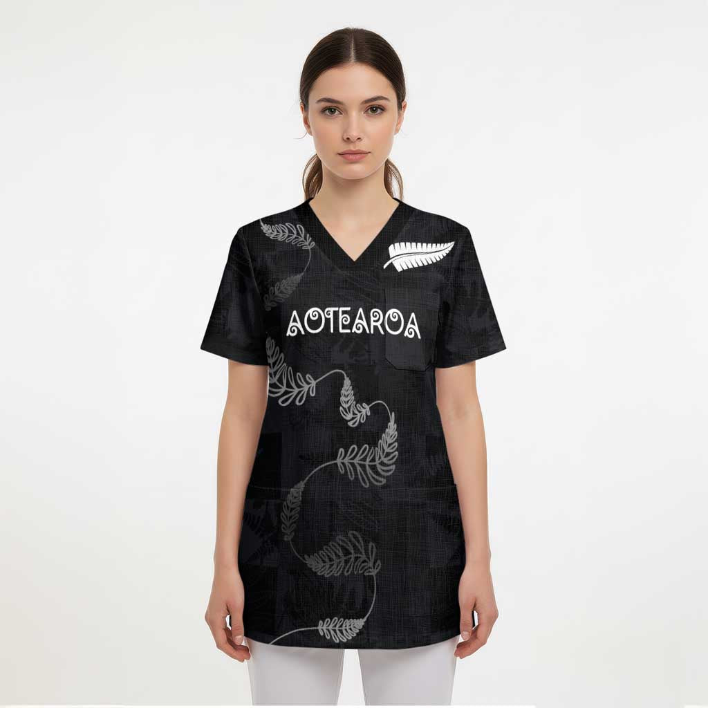Custom New Zealand Rugby Scrub Top All Silver Ferns Blacks - Polynesian Pride