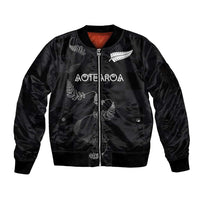 Custom New Zealand Rugby Sleeve Zip Bomber Jacket All Silver Ferns Blacks