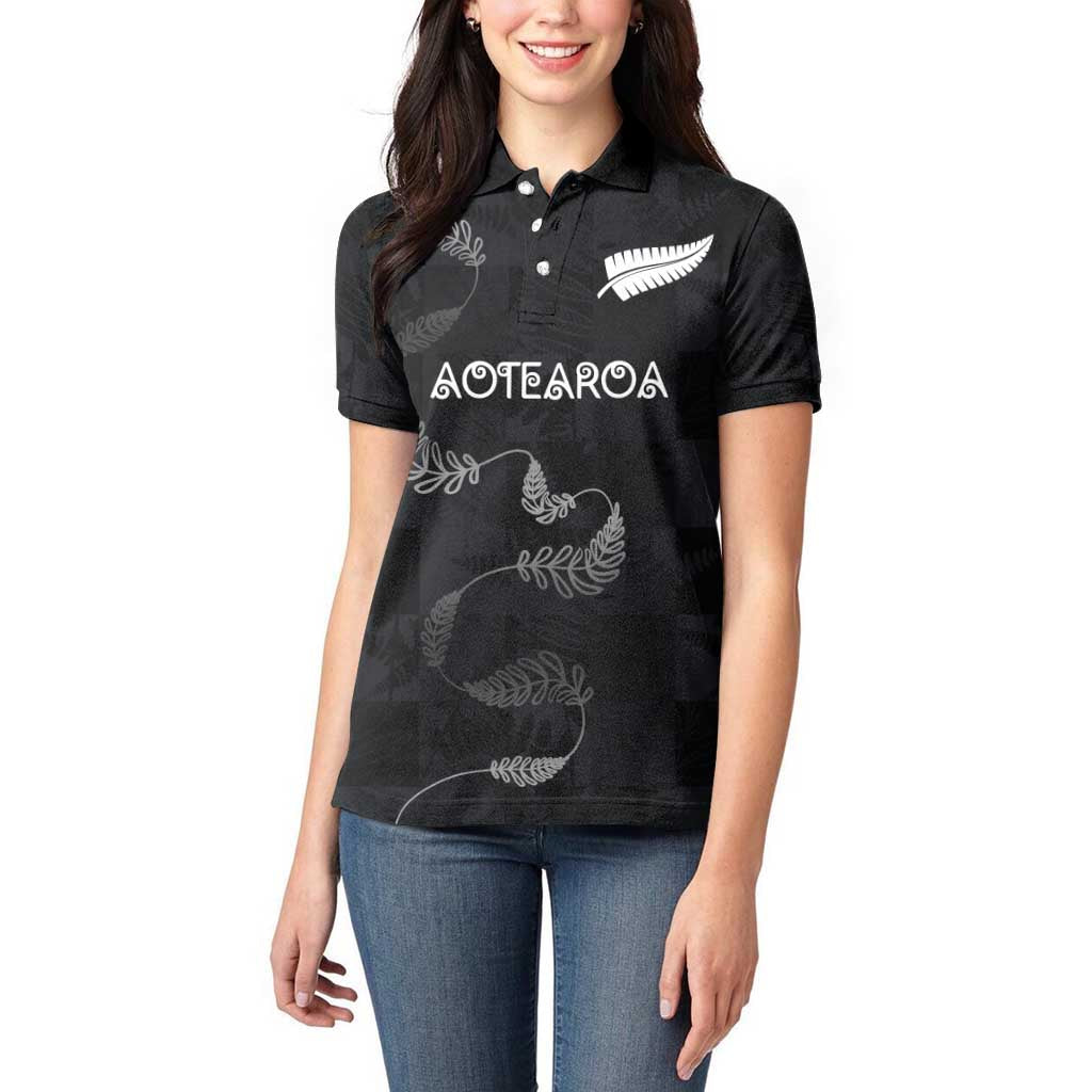 Custom New Zealand Rugby Women Polo Shirt All Silver Ferns Blacks
