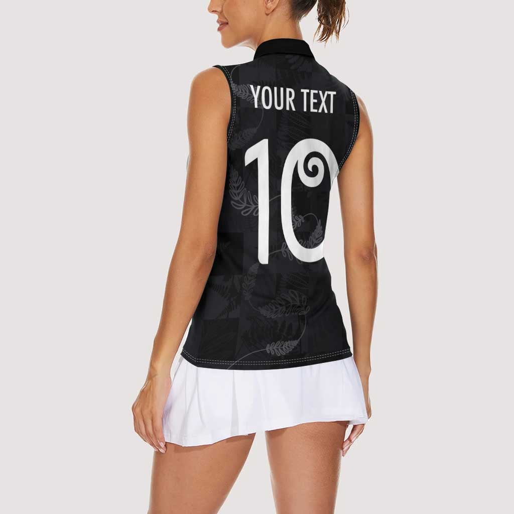 Custom New Zealand Rugby Women Sleeveless Polo Shirt All Silver Ferns Blacks