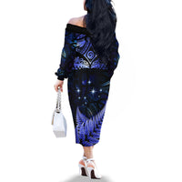 New Zealand Matariki Family Matching Off The Shoulder Long Sleeve Dress and Hawaiian Shirt Maori Pattern and Matariki Sky Night LT03 - Polynesian Pride