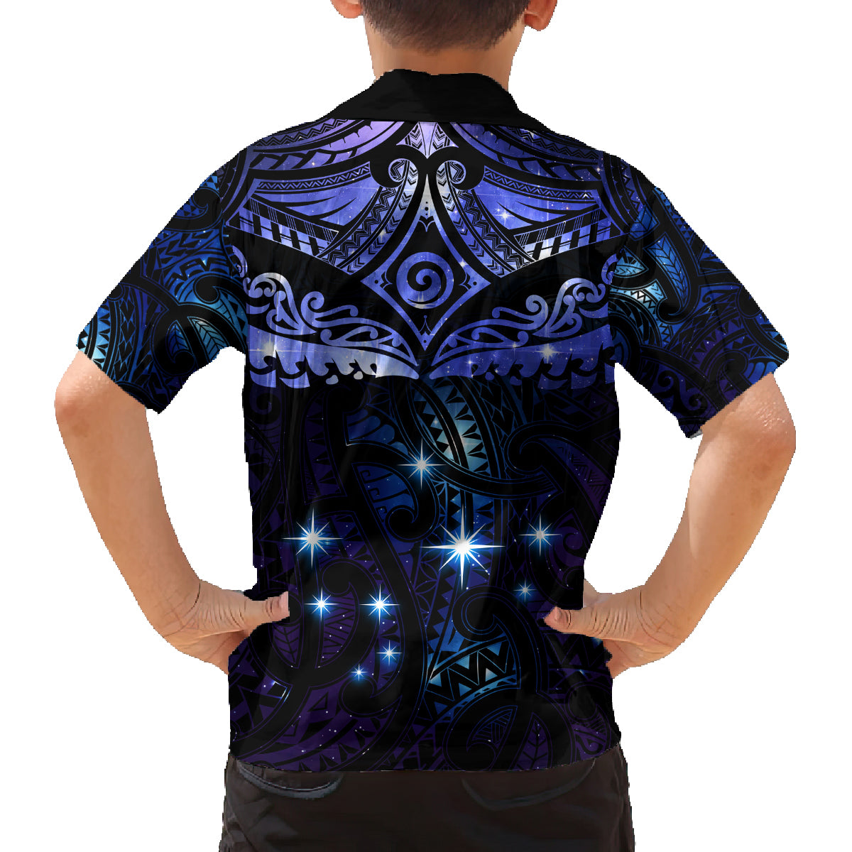 New Zealand Matariki Family Matching Off Shoulder Maxi Dress and Hawaiian Shirt Maori Pattern and Matariki Sky Night LT03 - Polynesian Pride