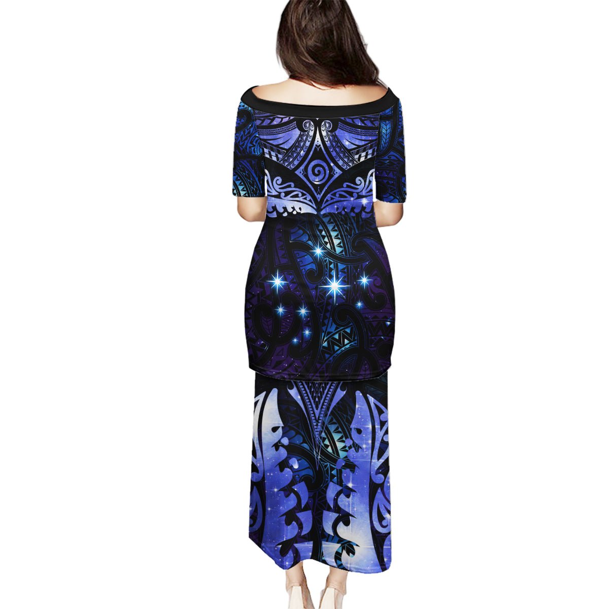 New Zealand Matariki Family Matching Puletasi and Hawaiian Shirt Maori Pattern and Matariki Sky Night LT03 - Polynesian Pride