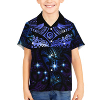 New Zealand Matariki Family Matching Short Sleeve Bodycon Dress and Hawaiian Shirt Maori Pattern and Matariki Sky Night LT03 Son's Shirt Blue - Polynesian Pride
