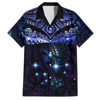 New Zealand Matariki Family Matching Summer Maxi Dress and Hawaiian Shirt Maori Pattern and Matariki Sky Night LT03 Dad's Shirt - Short Sleeve Blue - Polynesian Pride