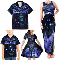 New Zealand Matariki Family Matching Tank Maxi Dress and Hawaiian Shirt Maori Pattern and Matariki Sky Night LT03 - Polynesian Pride