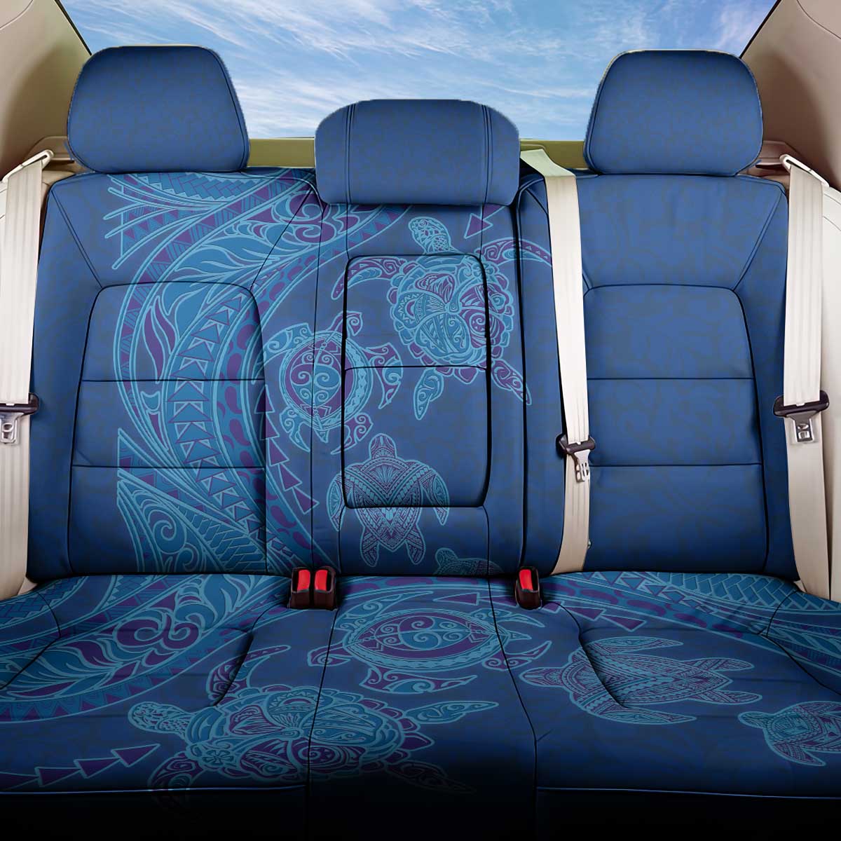 Hawaiian Turtles and Polynesian Art Tattoo Back Car Seat Cover Ocean Abyss LT03 One Size Blue - Polynesian Pride