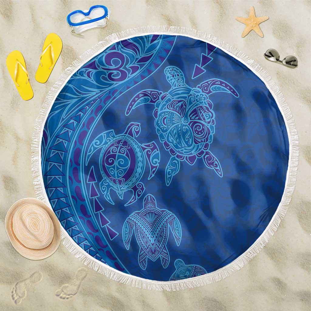 Hawaiian Turtles and Polynesian Art Tattoo Beach Blanket Ocean Abyss LT03 One Size 150cm Blue - Polynesian Pride