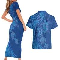 Hawaiian Turtles and Polynesian Art Tattoo Couples Matching Short Sleeve Bodycon Dress and Hawaiian Shirt Ocean Abyss LT03 - Polynesian Pride