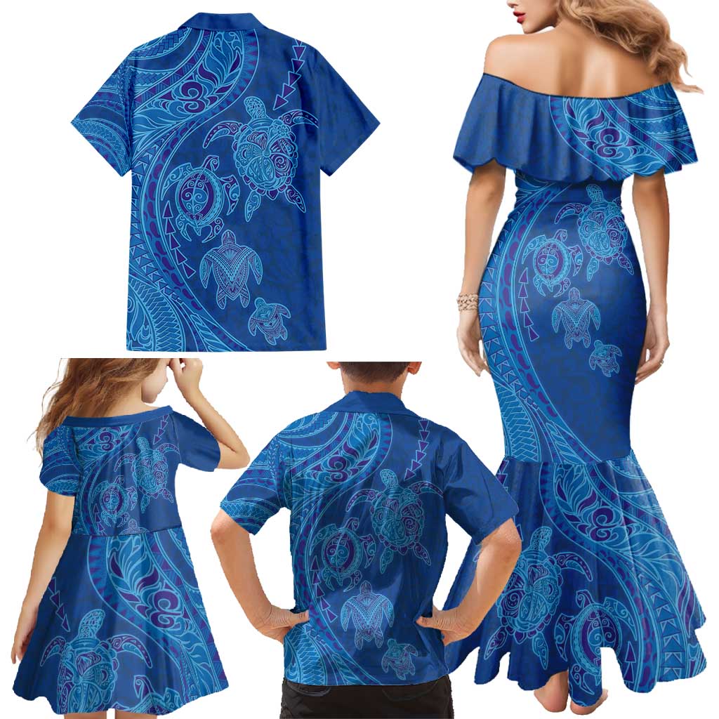Hawaiian Turtles and Polynesian Art Tattoo Family Matching Mermaid Dress and Hawaiian Shirt Ocean Abyss LT03 - Polynesian Pride