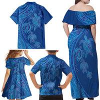 Hawaiian Turtles and Polynesian Art Tattoo Family Matching Off Shoulder Maxi Dress and Hawaiian Shirt Ocean Abyss LT03 - Polynesian Pride