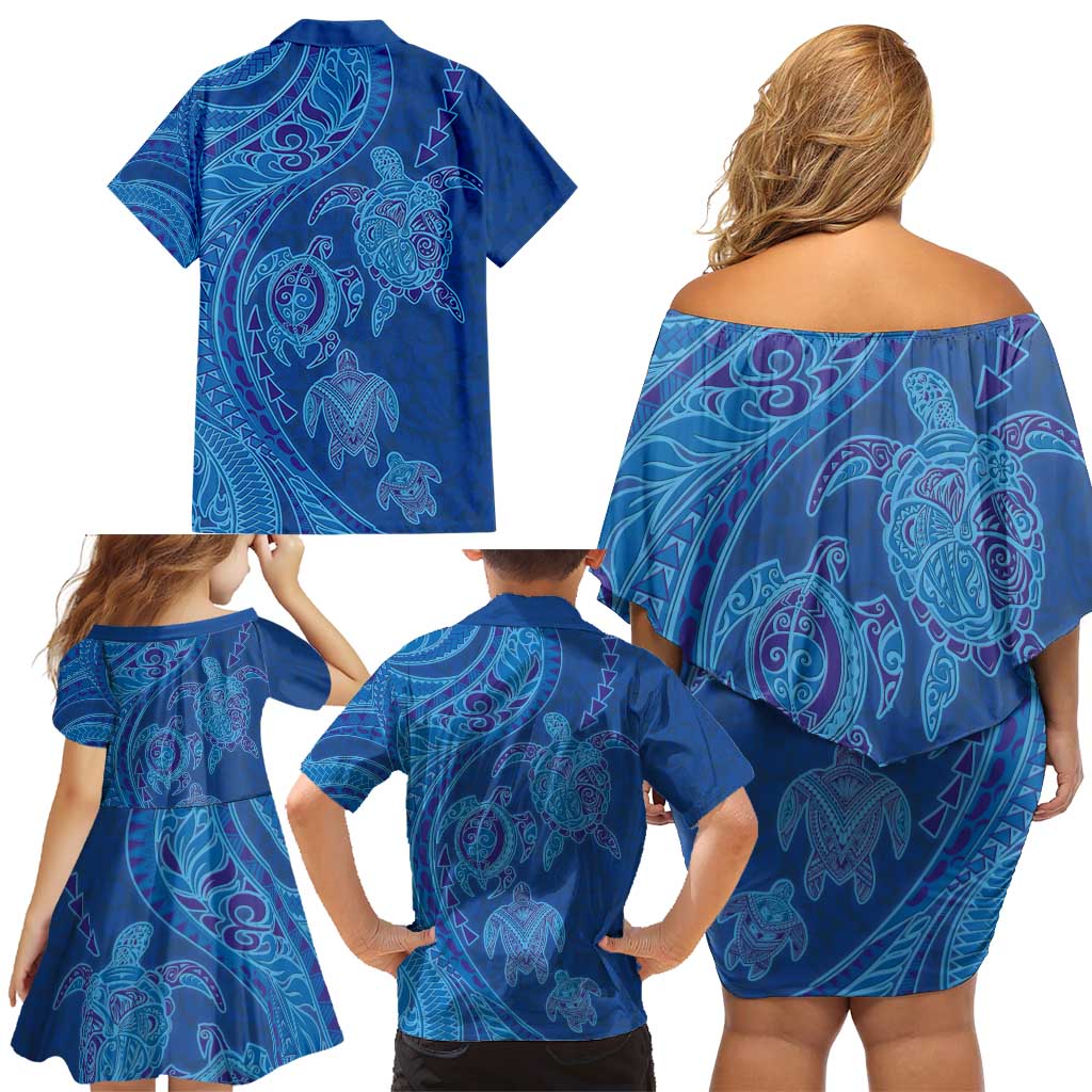 Hawaiian Turtles and Polynesian Art Tattoo Family Matching Off Shoulder Short Dress and Hawaiian Shirt Ocean Abyss LT03 - Polynesian Pride