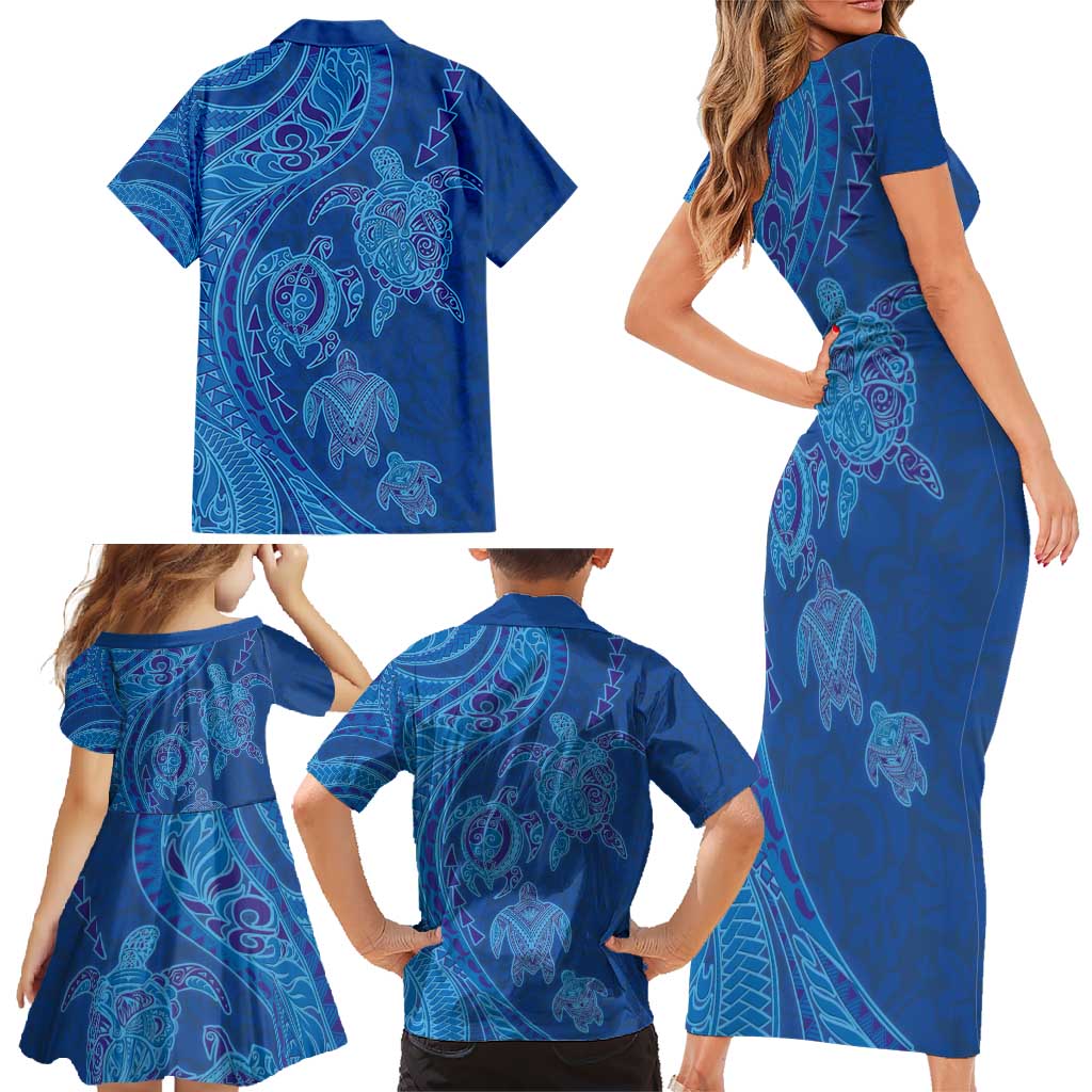 Hawaiian Turtles and Polynesian Art Tattoo Family Matching Short Sleeve Bodycon Dress and Hawaiian Shirt Ocean Abyss LT03 - Polynesian Pride