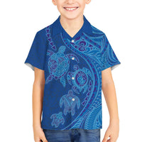 Hawaiian Turtles and Polynesian Art Tattoo Family Matching Summer Maxi Dress and Hawaiian Shirt Ocean Abyss LT03 Son's Shirt Blue - Polynesian Pride