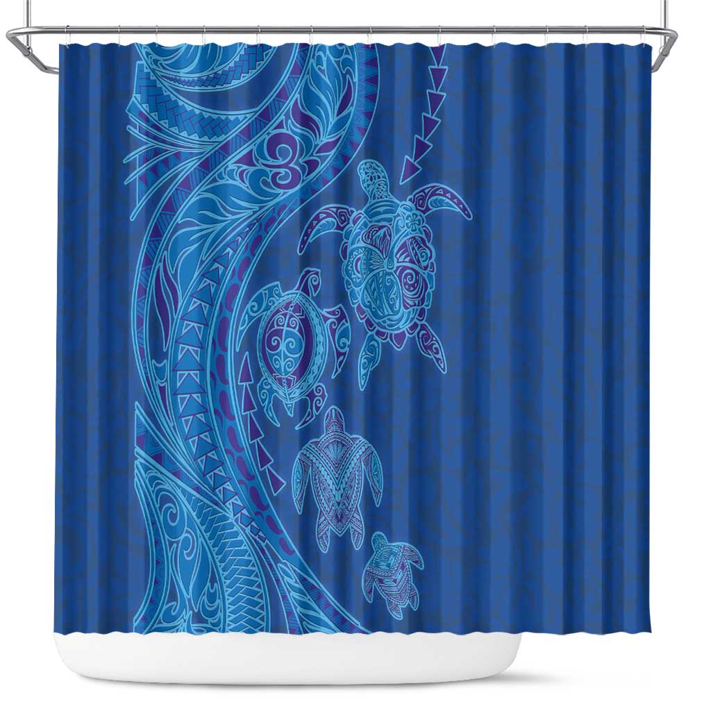 Hawaiian Turtles and Polynesian Art Tattoo Shower Curtain Ocean Abyss LT03 Blue - Polynesian Pride