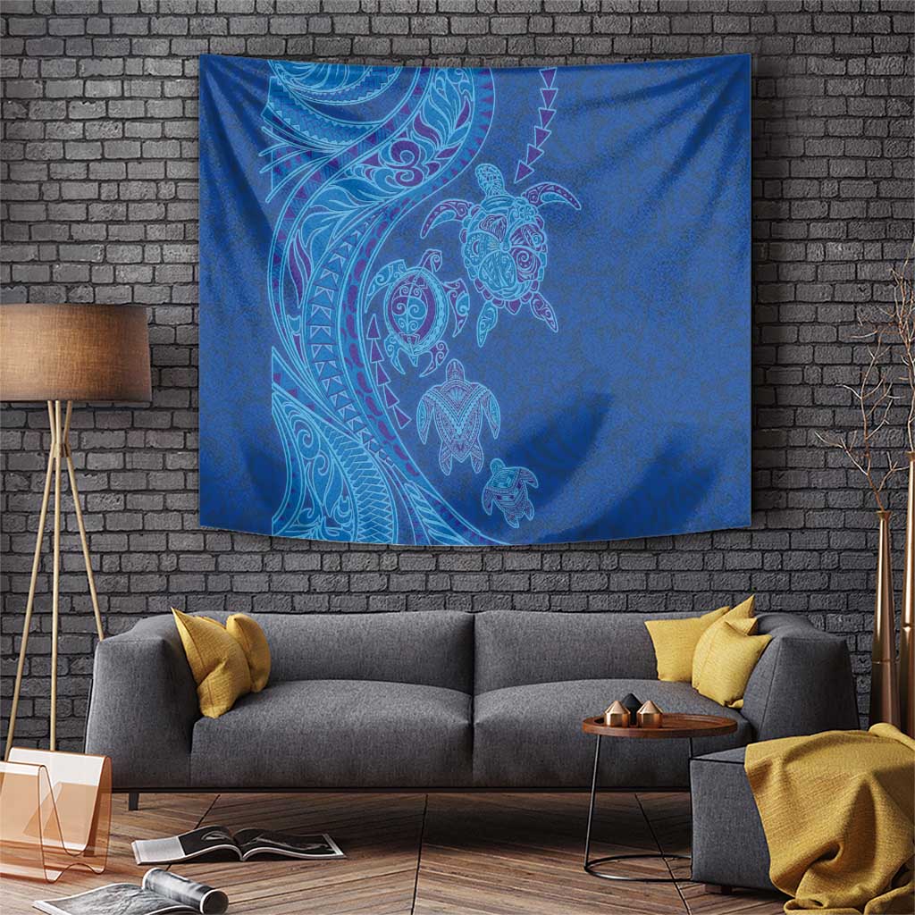 Hawaiian Turtles and Polynesian Art Tattoo Tapestry Ocean Abyss LT03 Blue - Polynesian Pride