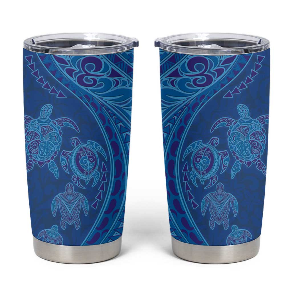 Hawaiian Turtles and Polynesian Art Tattoo Tumbler Cup Ocean Abyss LT03 Blue - Polynesian Pride