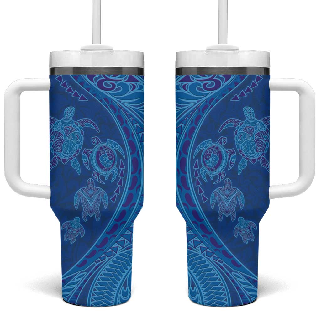 Hawaiian Turtles and Polynesian Art Tattoo Tumbler With Handle Ocean Abyss LT03 One Size: 40 oz Blue - Polynesian Pride
