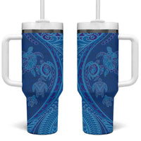 Hawaiian Turtles and Polynesian Art Tattoo Tumbler With Handle Ocean Abyss LT03 One Size: 40 oz Blue - Polynesian Pride