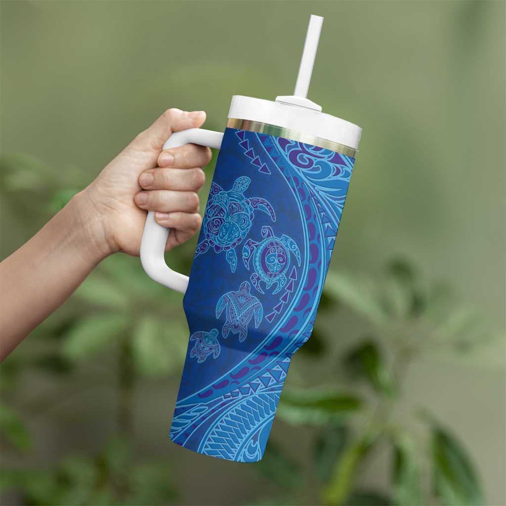 Hawaiian Turtles and Polynesian Art Tattoo Tumbler With Handle Ocean Abyss LT03 - Polynesian Pride