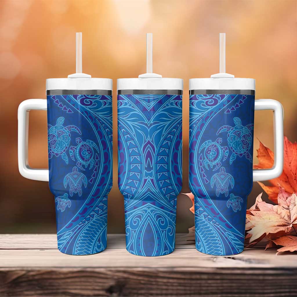 Hawaiian Turtles and Polynesian Art Tattoo Tumbler With Handle Ocean Abyss LT03 - Polynesian Pride