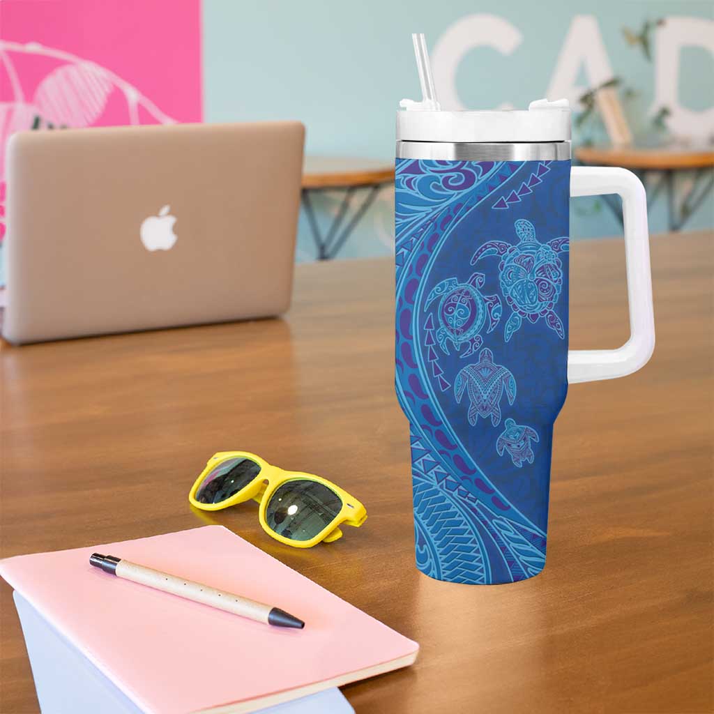 Hawaiian Turtles and Polynesian Art Tattoo Tumbler With Handle Ocean Abyss LT03 - Polynesian Pride