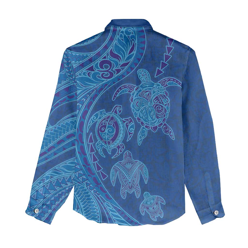 Hawaiian Turtles and Polynesian Art Tattoo Women Casual Shirt Ocean Abyss