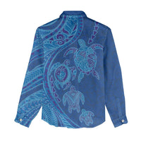 Hawaiian Turtles and Polynesian Art Tattoo Women Casual Shirt Ocean Abyss