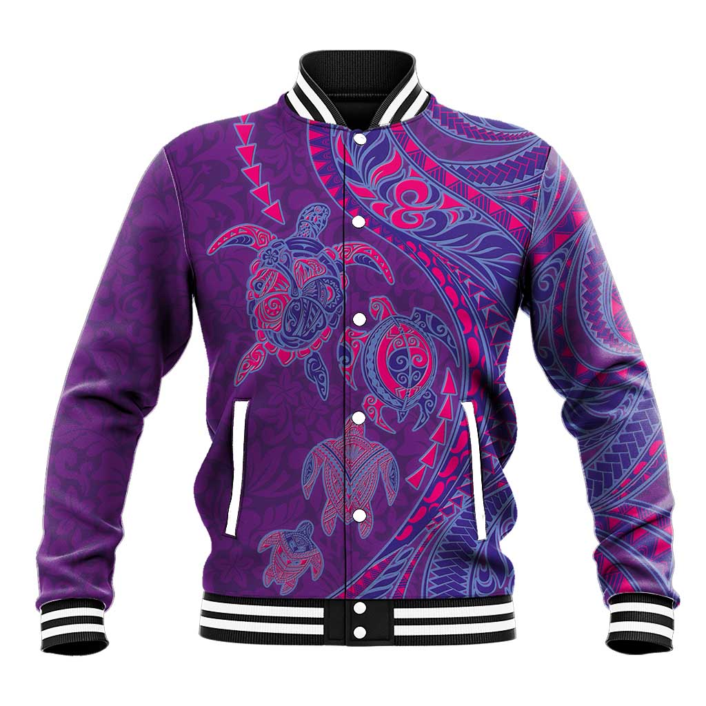 Hawaiian Turtles and Polynesian Art Tattoo Baseball Jacket Dusky Violet