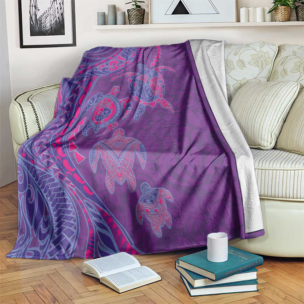 Hawaiian Turtles and Polynesian Art Tattoo Blanket Dusky Violet